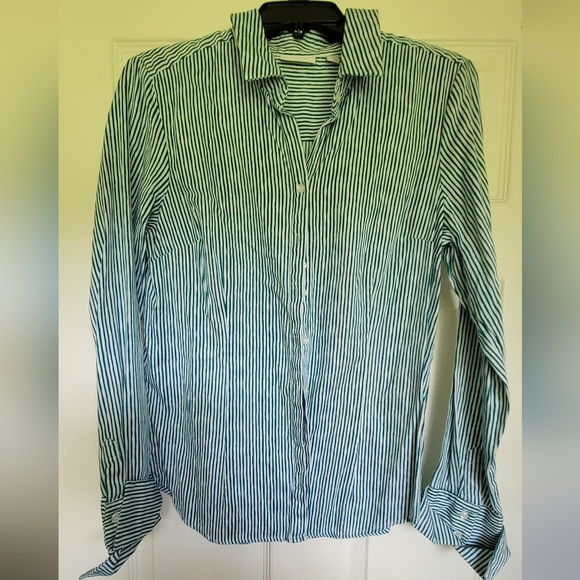 Green and white striped button down shirt - Picture 3 of 4